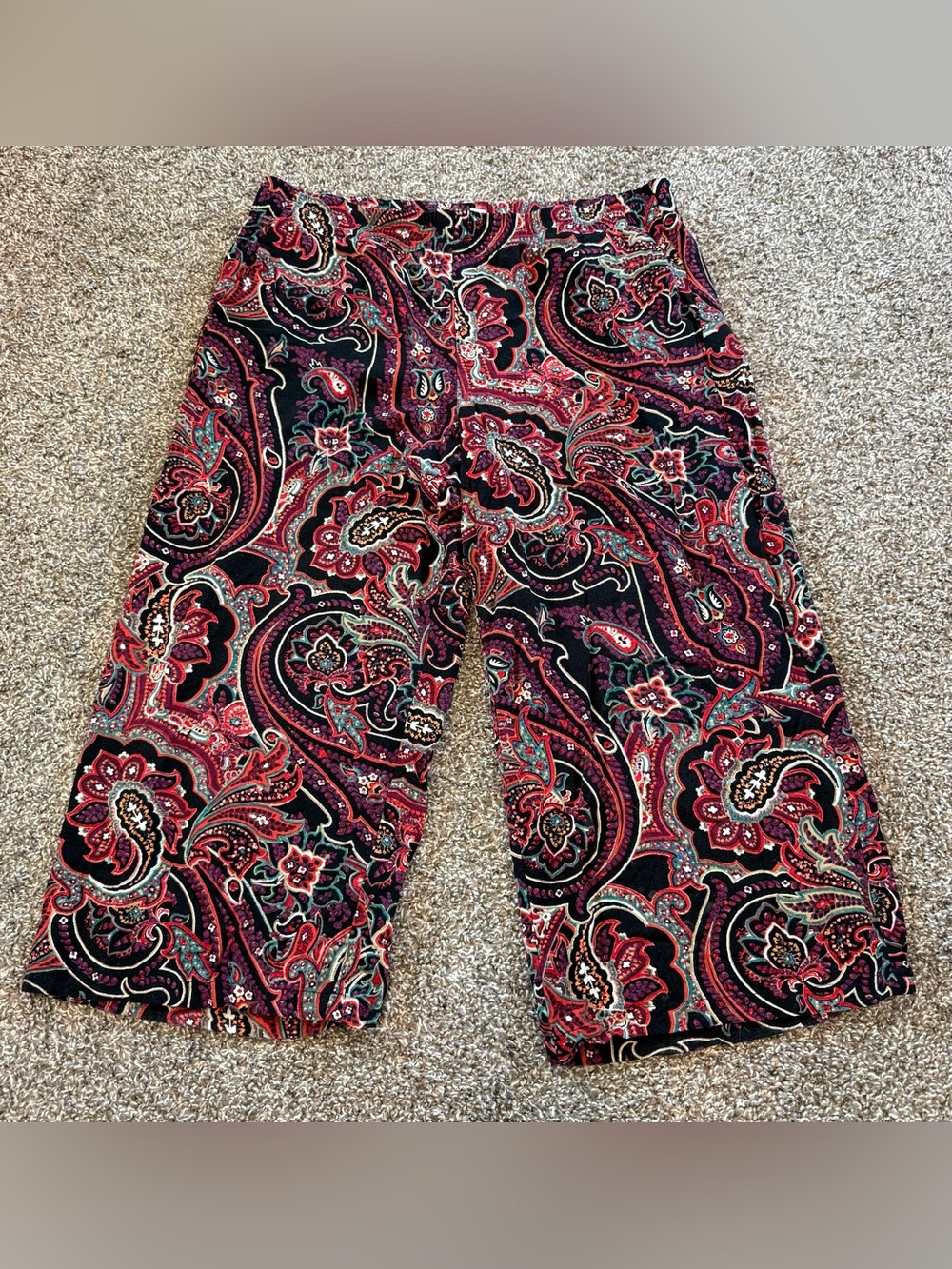 J.Jill Paisley High Waisted Wide Leg Pull Gaucho Pants Women Medium Cropped